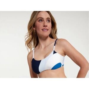 Calia Women's Swim  Tie Back Bikini Top Wavy Blocks Blue Size Small New
